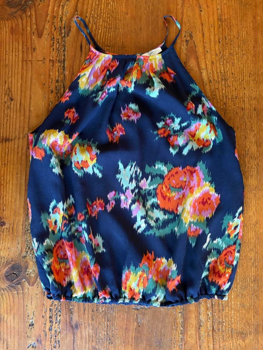 Joie Silk Halter Blouse, Blue, Orange, Yellow, Green Floral Size Medium